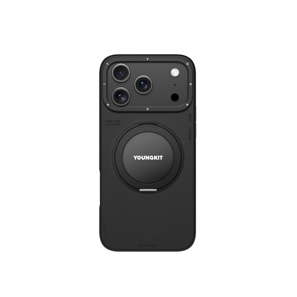 iPhone 17 Pro Чохол Leather Case with Magnetic Ring + Magnetic Stand 360° | Black