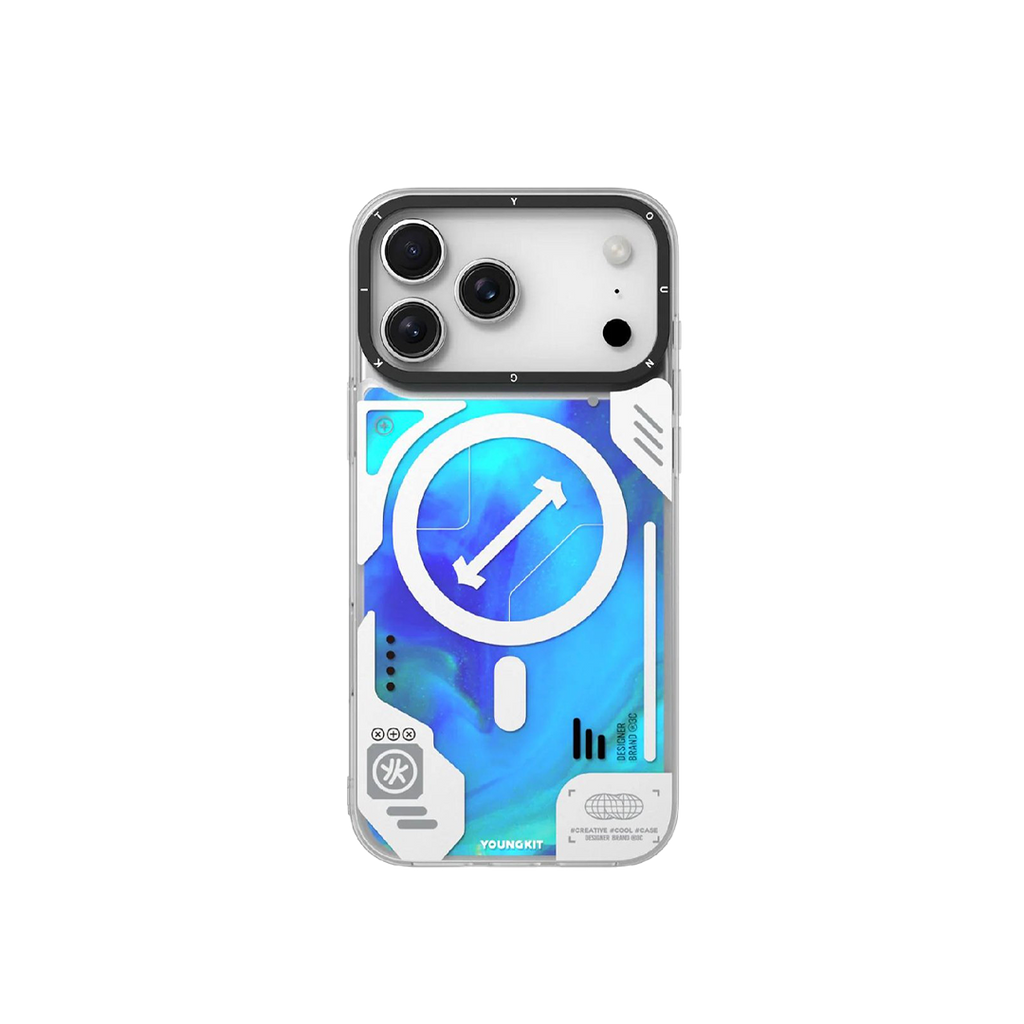 iPhone 17 Pro Чохол YoungKit Cyberpunk Luminous Case with Magnetic Ring | Glow Blue