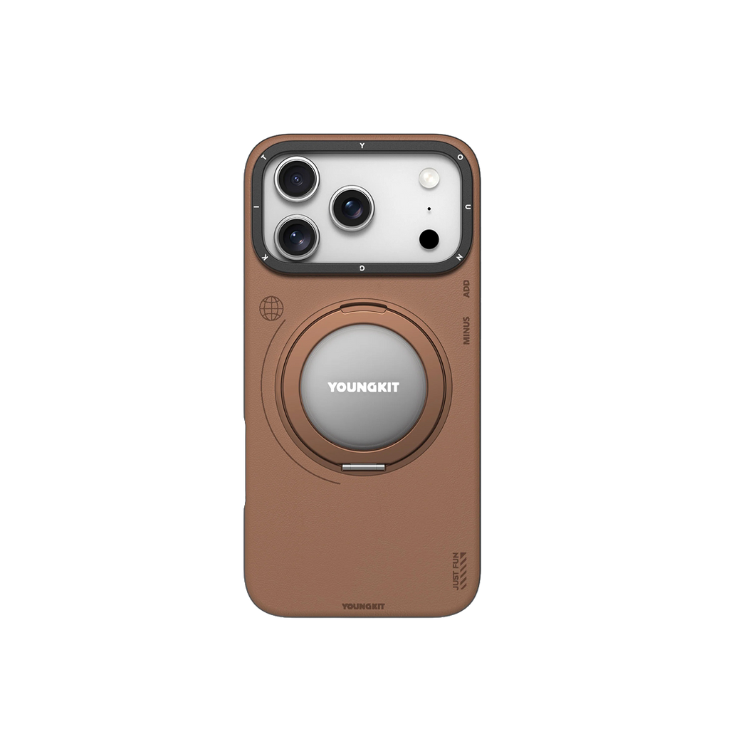 iPhone 17 Pro Max Чохол Leather Case with Magnetic Ring + Magnetic Stand 360° | Brown