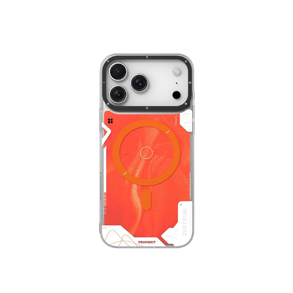 iPhone 17 Pro Max Чохол YoungKit Cyberpunk Luminous Case with Magnetic Ring | Lava Orange